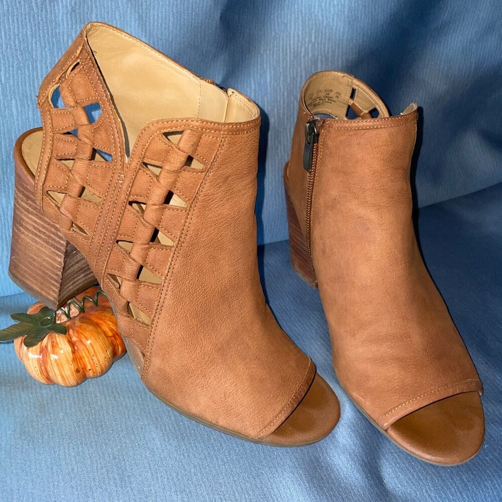 FRANCO SARTO Cognac Brown MARTY Peeptoe Slingback Ankle Booties, Women Size 9